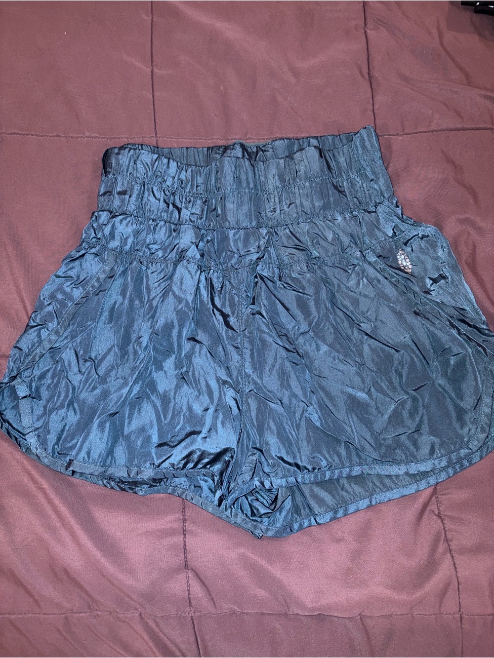 FP Movement by Free People Blue High-Waist Smocked Workout Shorts Size Small